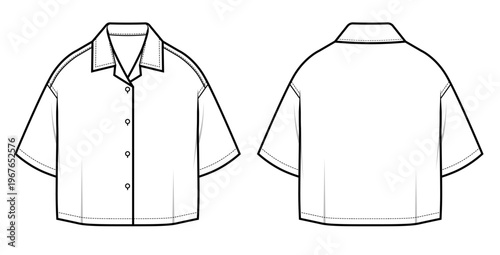 Open Collar Short Sleeve Shirt Fashion Flat (Front & Back)
