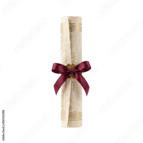 Wallpaper Mural Rolled parchment tied with burgundy satin ribbon for refined gift presentation Torontodigital.ca