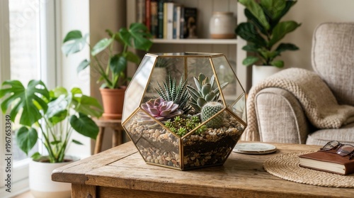 Wallpaper Mural Succulent terrarium on wooden table in cozy living room with plants and natural light Torontodigital.ca
