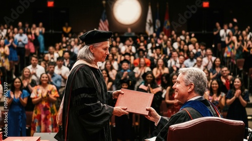 Wallpaper Mural Woman presenting diploma to man at university graduation with applauding crowd Torontodigital.ca