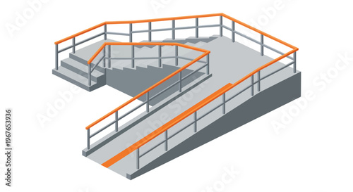 Isometric View of Accessible Staircase and Ramp Design.