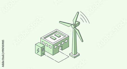 Isometric Wind Turbine and Building Generating Clean Energy.