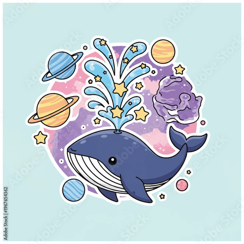 Whale with planets and stars.