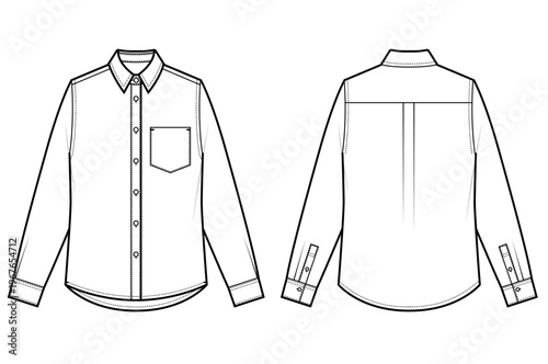 Basic Button-Up Shirt Fashion Flat (Front & Back)
