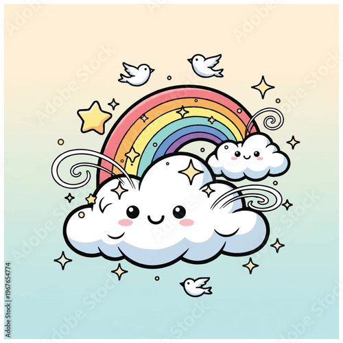 Smiling Cartoon Cloud with Rainbow Colors 1.