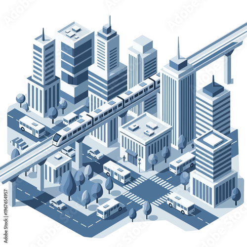 Tableau sur toile Modern Cityscape with Futuristic Transportation Systems and Buildings