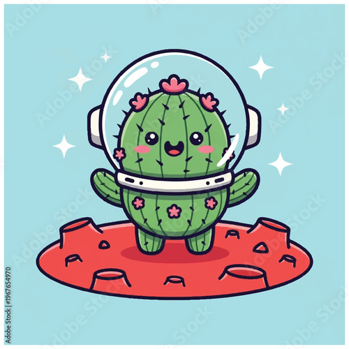 Cactus Wearing Space Helmet Smiling.