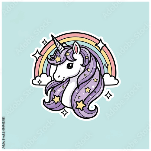 Whimsical Unicorn Illustration with Rainbow Colors.