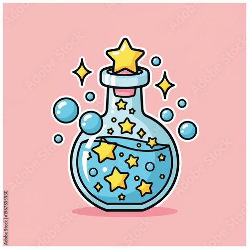Cartoon Magic Potion Glass Bottle.