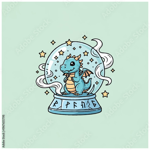 Blue dragon in snow globe toy.