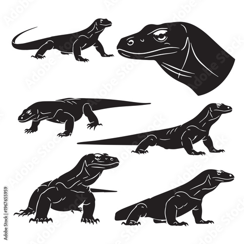 Black Komodo dragon Silhouette Vector, High Quality Illustration on White Background