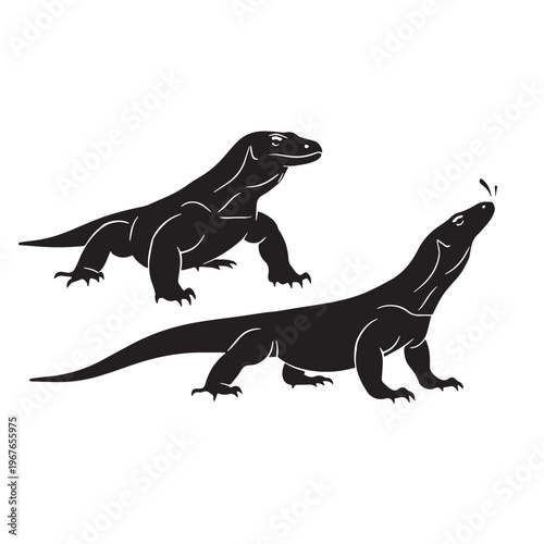 Black Komodo dragon Silhouette Vector, High Quality Illustration on White Background