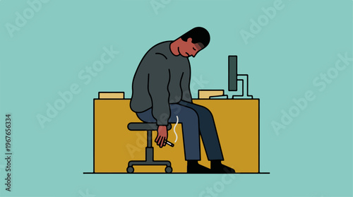 Tired Man Sleeping at Desk in Office.