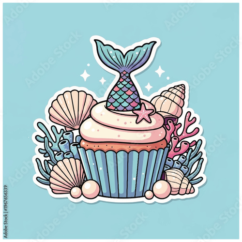 Mermaid tail on a cupcake dessert.