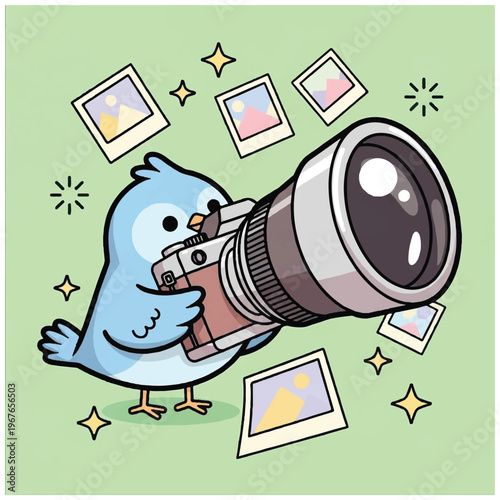 Blue Bird Holding Camera Taking Photos.