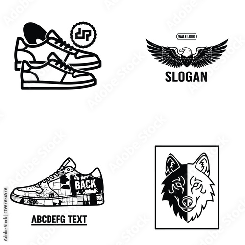Streetwear urban graphic set with sneakers wolf and eagle with hip hop