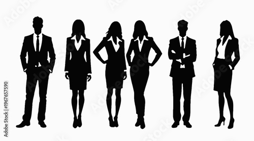 Business people , silhouettes, group of standing business men and businesswomen	
