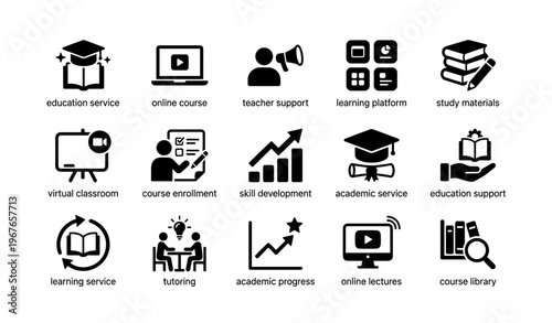 Icons representing educational services and online learning tools