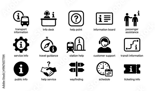 Public transport information icons for assistance and guidance