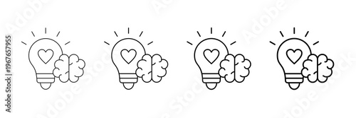 Emotional Intelligence Icons Vector Set In Different Stroke Line Style