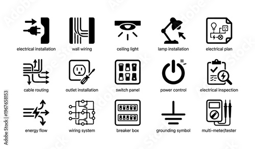 Electrical symbols for installation and inspection with power control and wiring