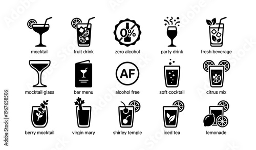 Diverse assortment of drinks featuring alcohol-free mocktails and refreshing beverages