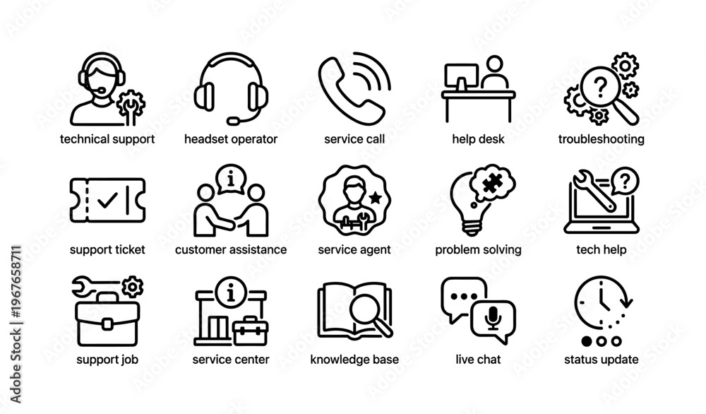 Fototapeta premium Icons representing technical support services and customer assistance tools