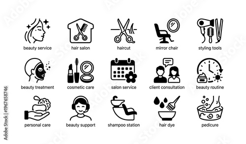 Beauty salon icons collection representing services and tools