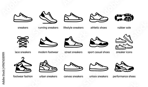 Diverse sneaker icons collection for fashion and sports enthusiasts