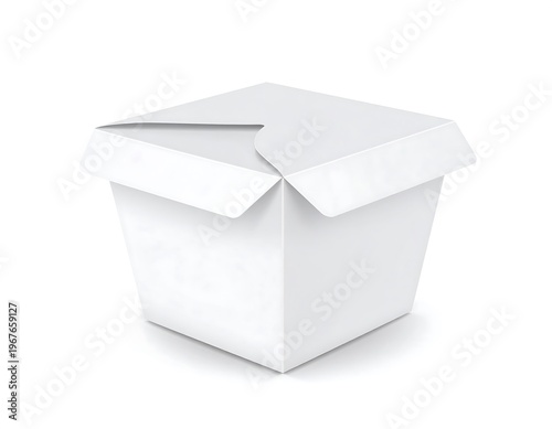 Open takeout box, white, against a white background, isolated, food container
