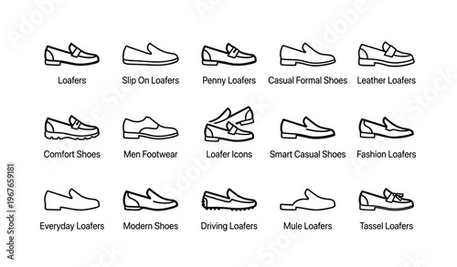 Variety of loafer styles for men: penny loafers, tassel loafers, smart casual footwear collection