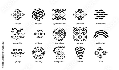Fish movement patterns: schooling, swarming, synchronized ocean life and collective behavior