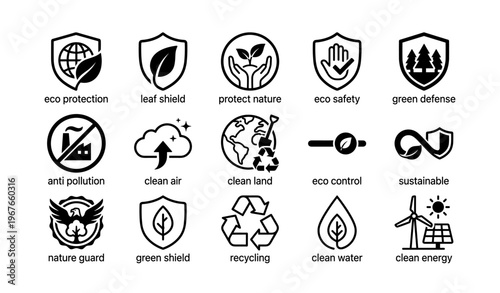 Eco protection symbols for nature conservation and green energy initiatives