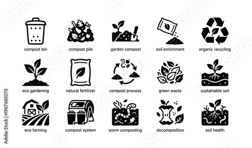 Eco-friendly compost symbols for gardening and recycling
