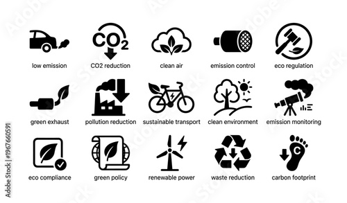 Eco-friendly icons for emission control and sustainable transport
