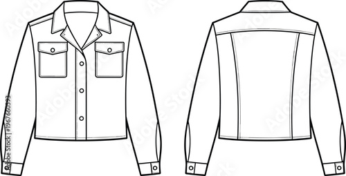 Flat vector denim jacket template front back casual apparel fashion design