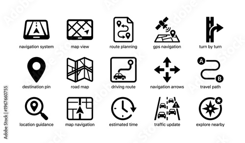 Navigation icons: guidance, map view, gps, road map, traffic update