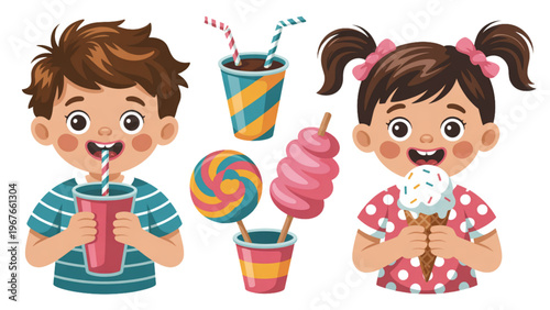 Freshly picked strawberries with green leaves and small stems Vector