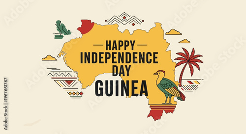 Guinea Independence Day celebration illustration with map and cultural symbols