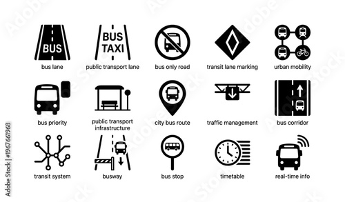 Public transport icons illustrating urban mobility and traffic management concepts