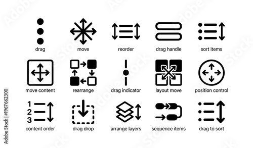 Vector icons for drag and drop interface design and arrangement