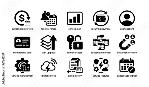 Subscription service icons highlighting user account and payment management