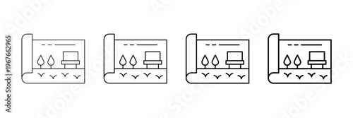 Public Space Planning Icons Vector Set In Different Stroke Line Style