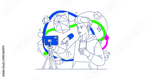 Man holding smartphone and recording video.