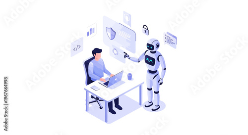 Man interacting with humanoid robot.