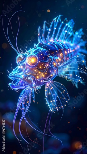 Bioluminescent Fish in Deep Ocean Waters.
