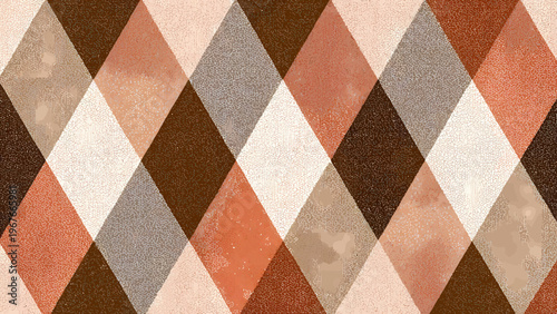Vibrant argyle pattern with shades of brown and orange on fabric