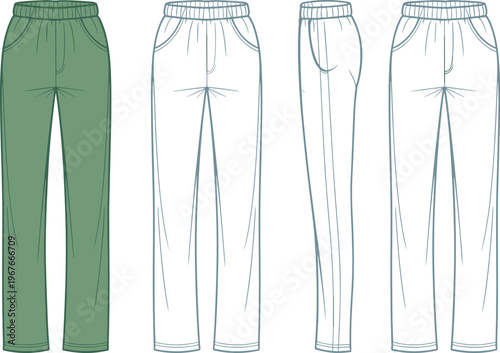 Flat vector jogger pants technical drawing casual sweatpants fashion template design