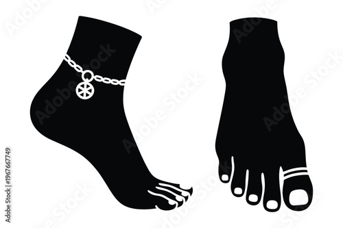 Anklet and bare feet with pedicure vector illustration