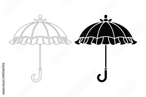 Frilly umbrella and parasol weather protection silhouette vector